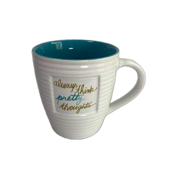 Old Pottery Company White & Blue 20oz Coffee Mug Always Think Pretty Thoughts - Picture 4 of 5